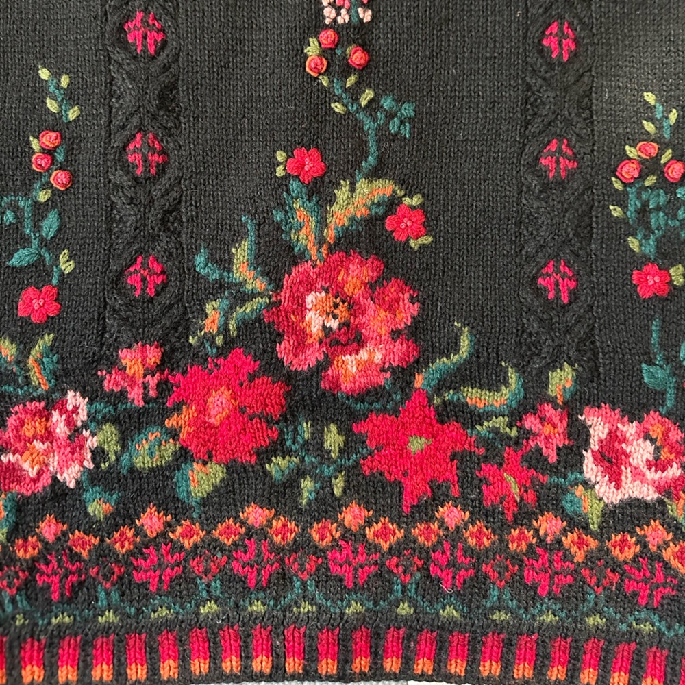 Laura Ashley Vintage Floral Embroidered Black Baba Yaga Cardigan - Picture 14 of 17
